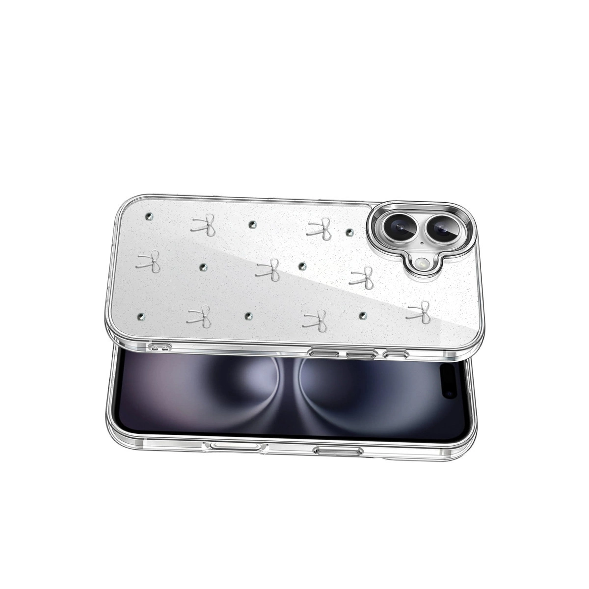 Kurdele desenli ve sim detaylı şeffaf telefon kılıfı.