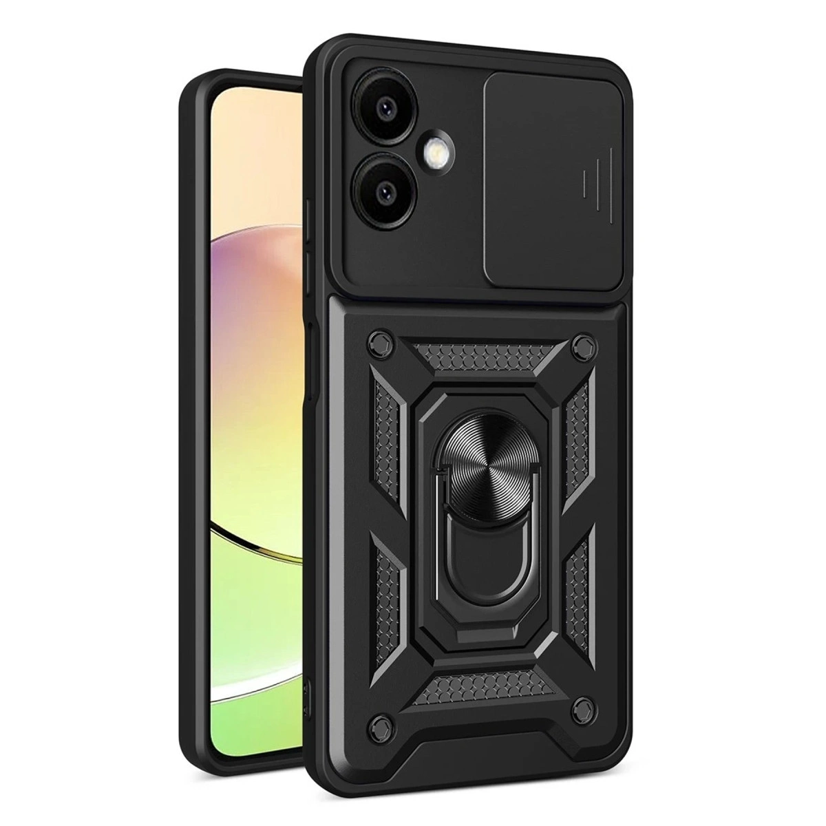 NEWFACE Samsung Galaxy A07 4G Uyumlu Pars Lens Yüzüklü Silikon Telefon Kılıfı Siyah
