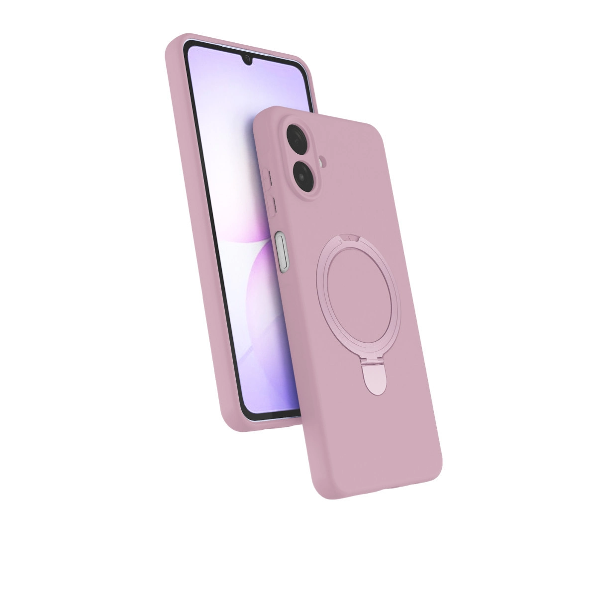 Bir akıllı telefonda halka tutuculu pembe telefon kılıfı.