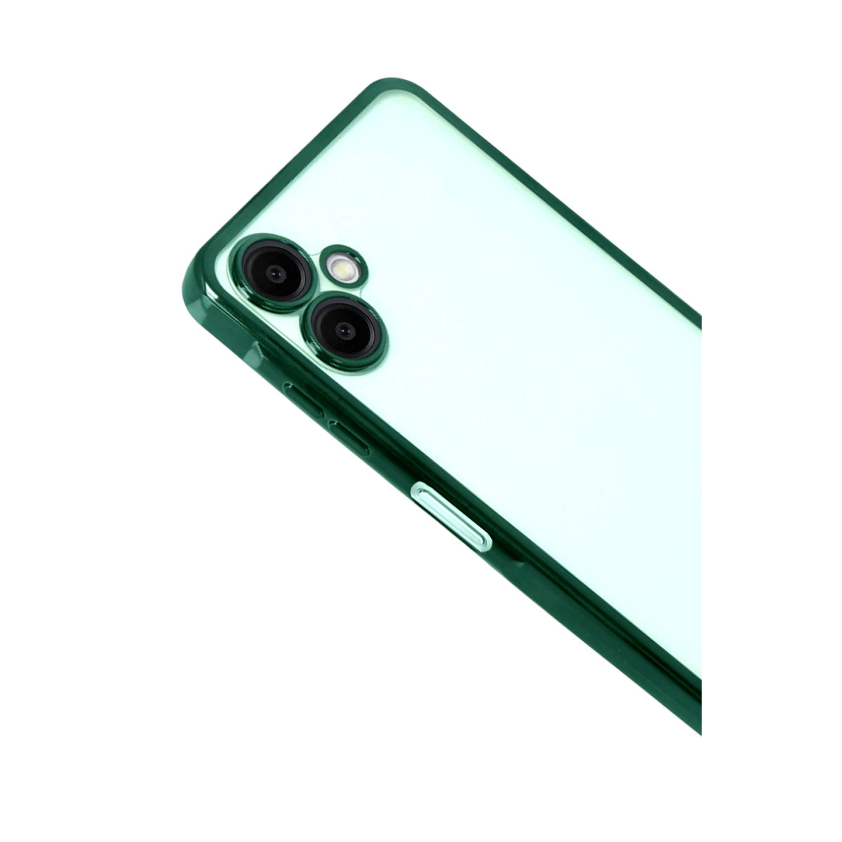İki kameralı ve flaşlı açık yeşil bir akıllı telefonun arkası.