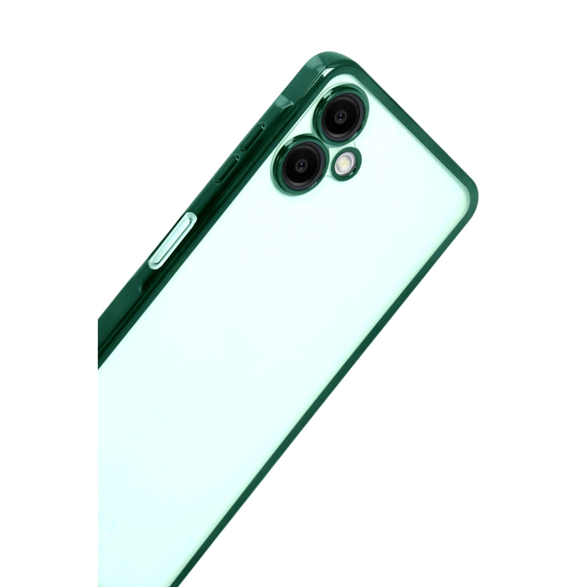 Arkada üç kamera ve flaşı olan açık yeşil bir telefon.