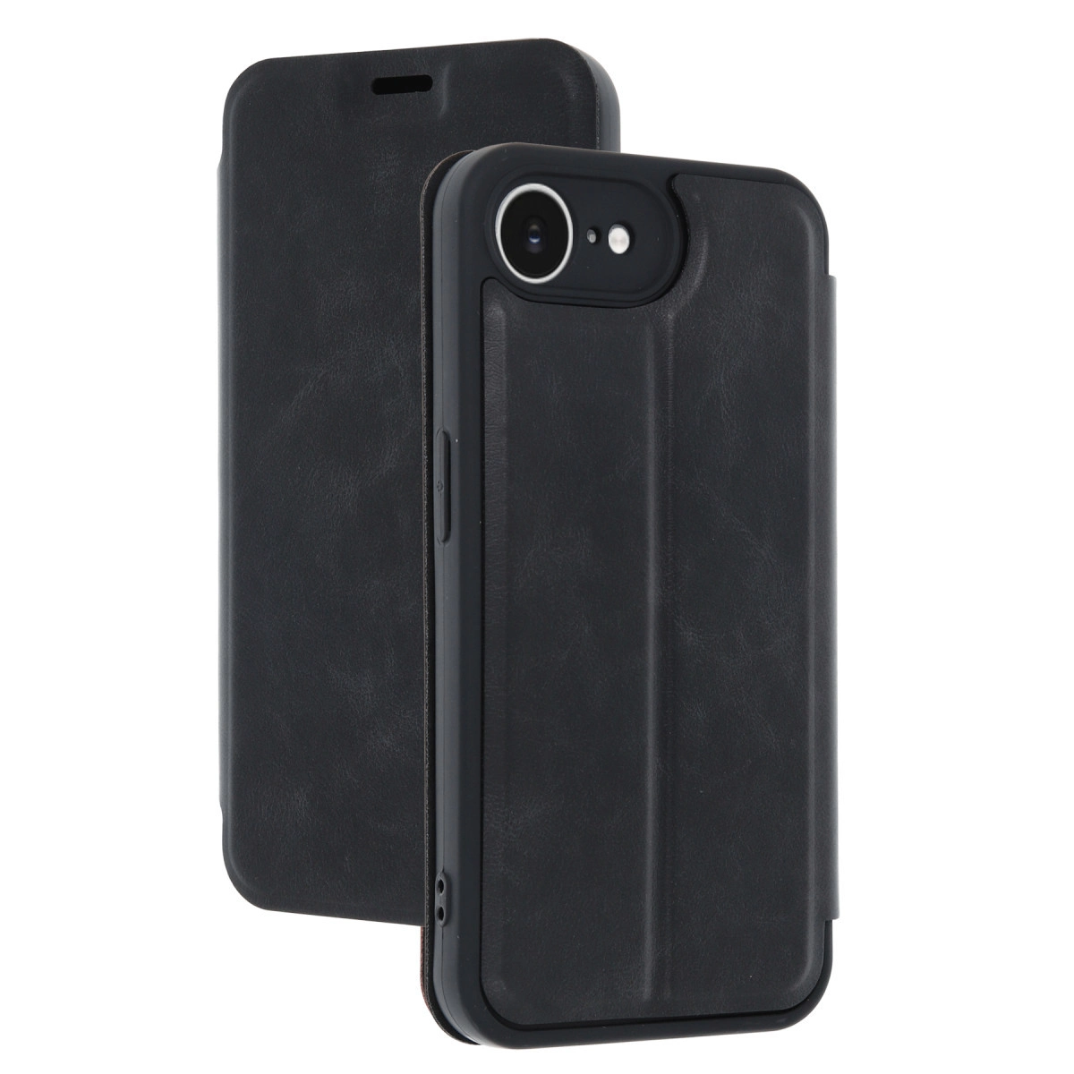 Siyah iPhone kılıfı kapaklı ve kamera kesimli.