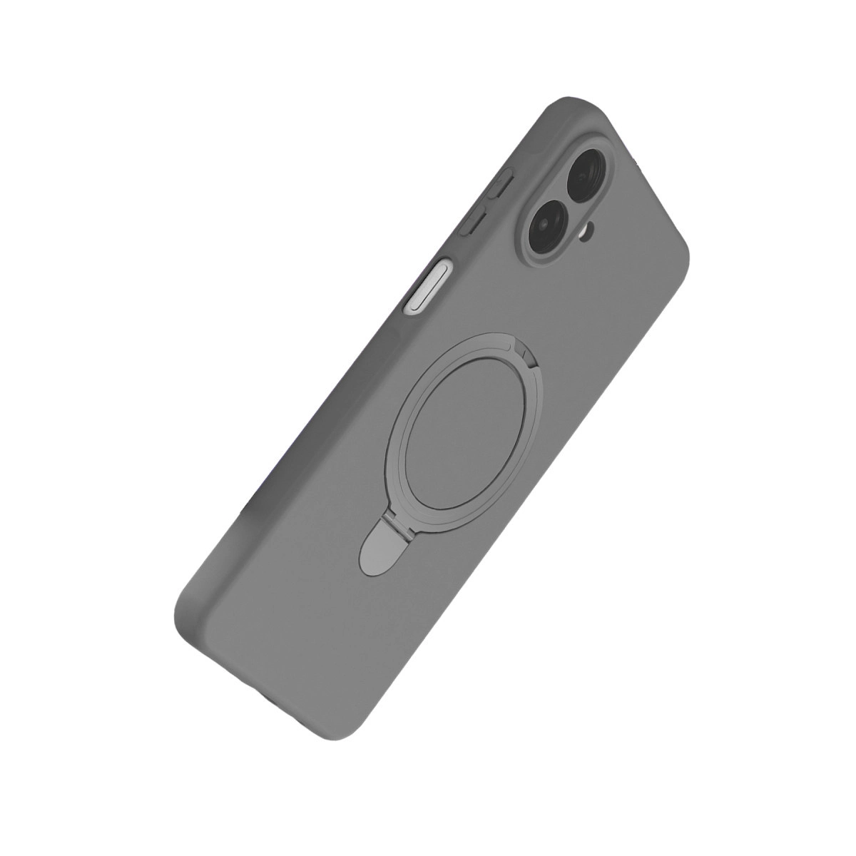 Halka tutuculu ve çift kameralı kesimli gri telefon kılıfı.