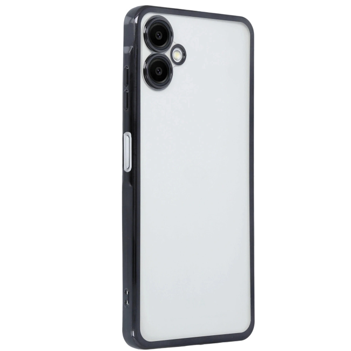 Şeffaf arkalı ve kamera kesimli siyah telefon kılıfı.