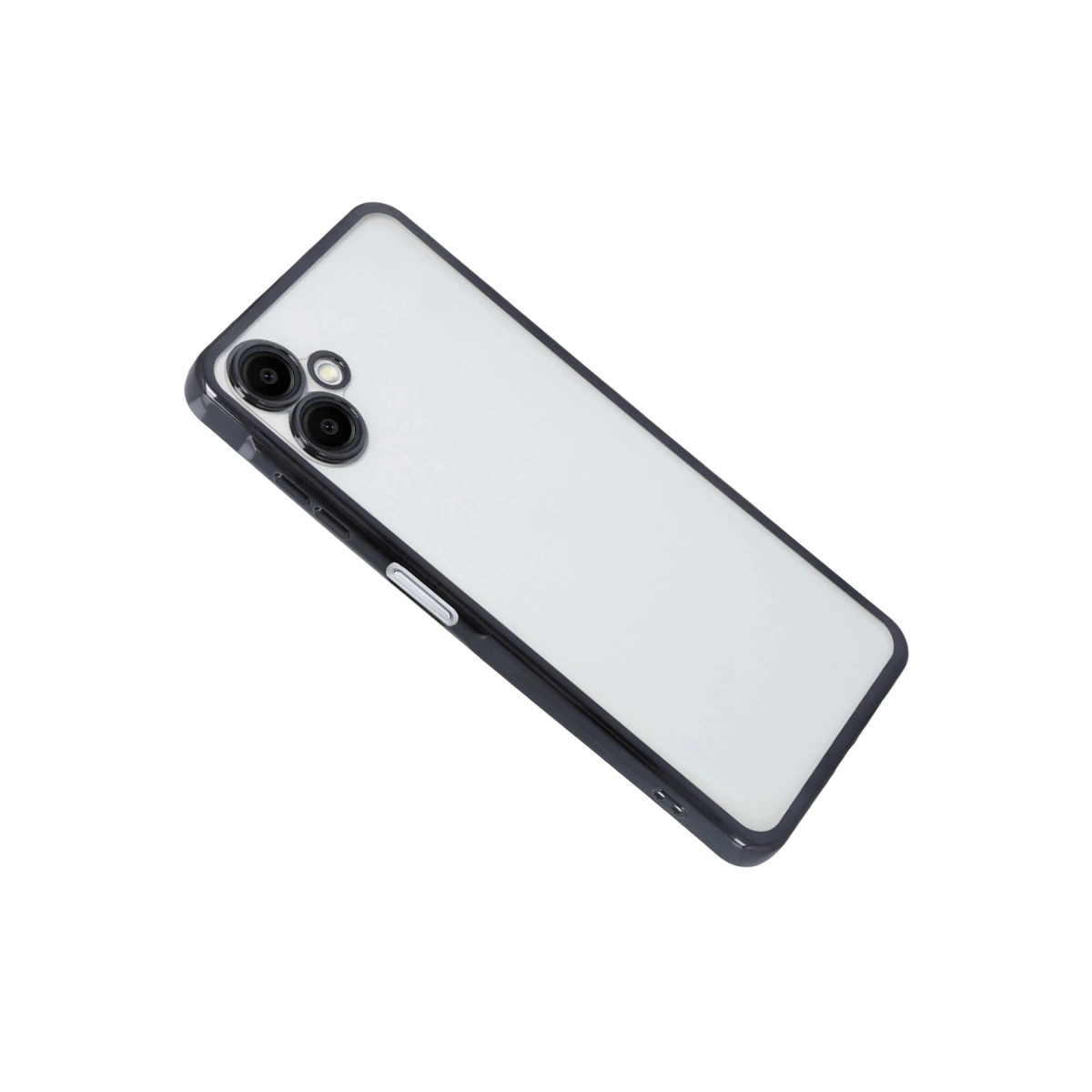 Beyaz arka plan üzerinde siyah çerçeveli ve üç kameralı beyaz akıllı telefon.