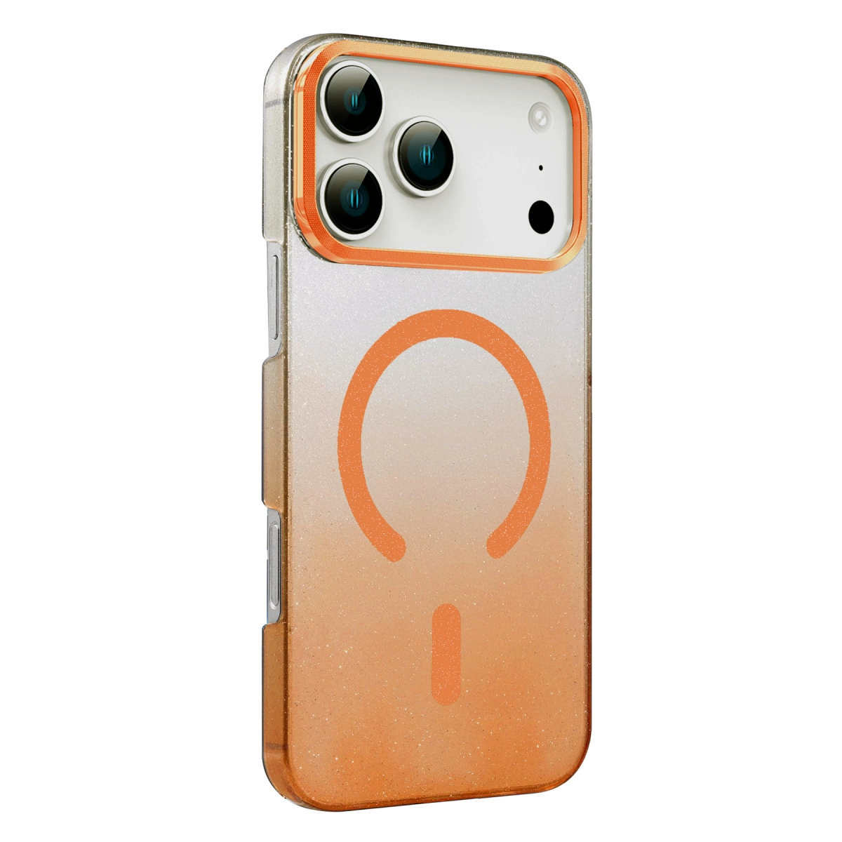 Turuncu simli degrade ve kamera kesimli şeffaf telefon kılıfı.