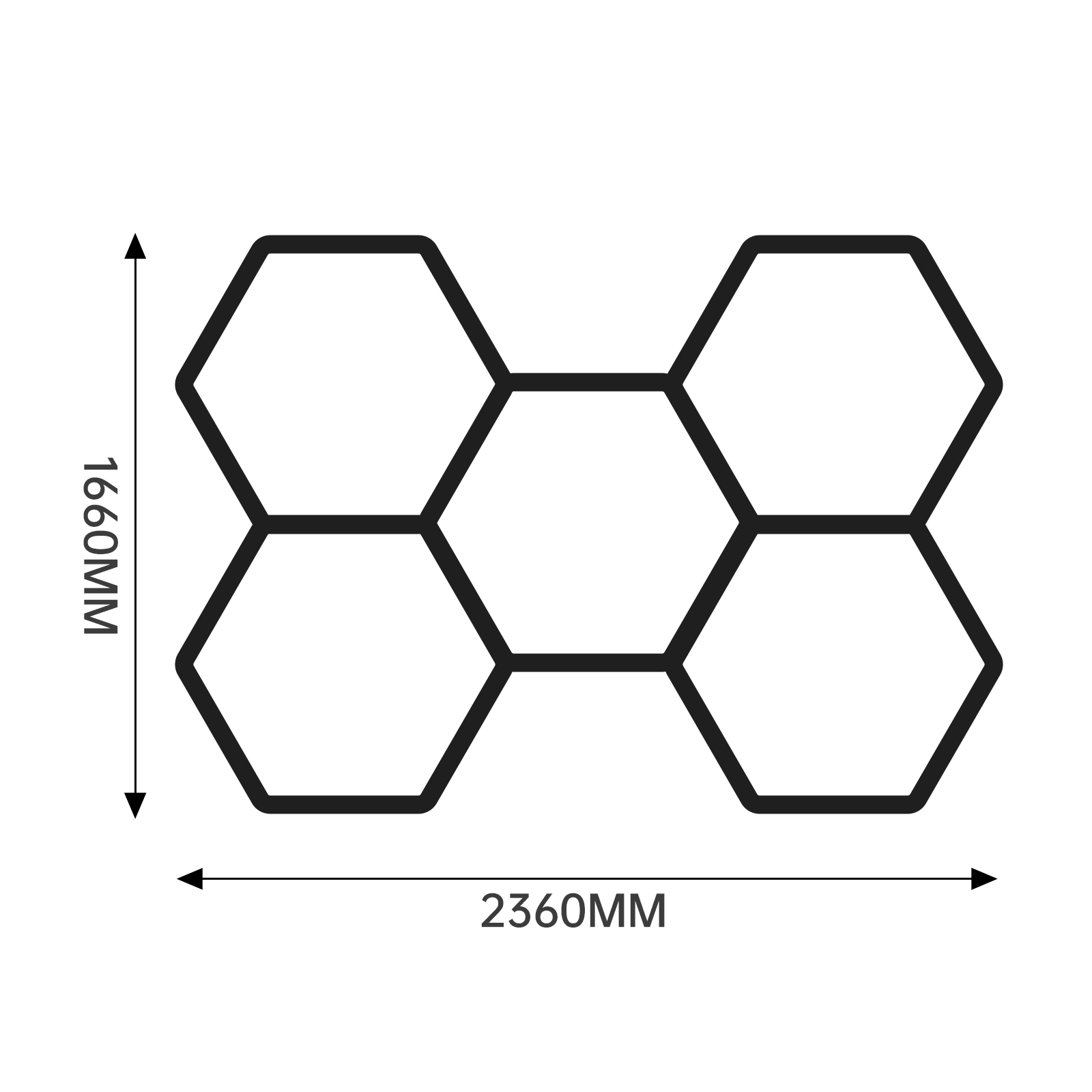 Seis hexágonos conectados, con dimensiones 1660MM y 2360MM.