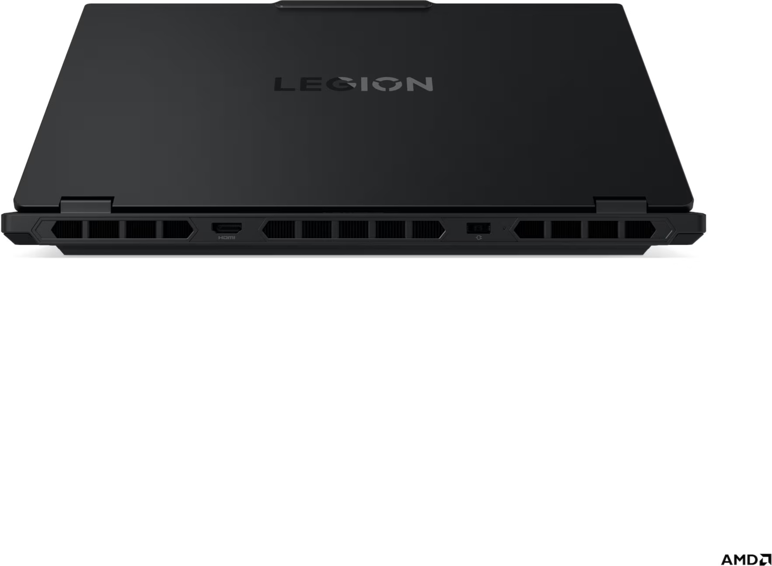 Siyah laptop "LEGION" logosu ve havalandırma delikleri.