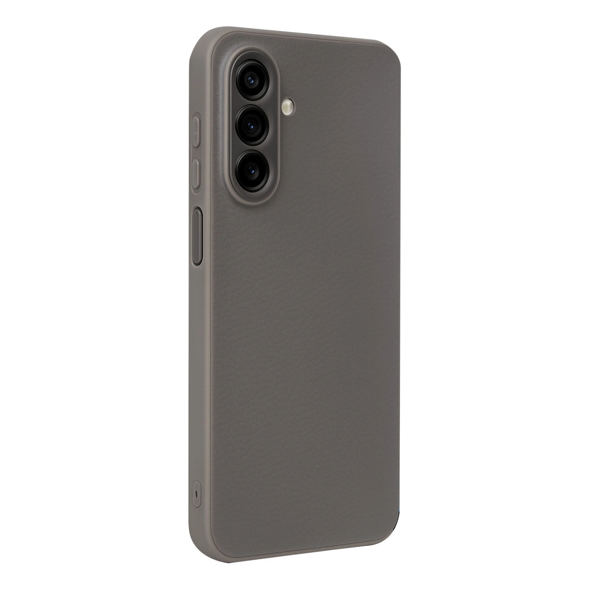Üç kamera lensli ve flaşlı gri telefon kılıfı.