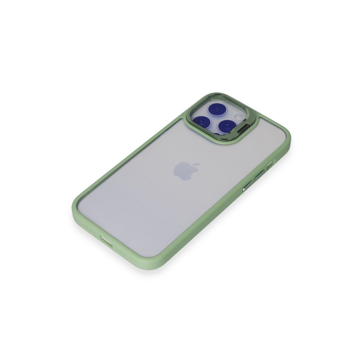 Yeşil çerçeveli, şeffaf kasalı bir iPhone.