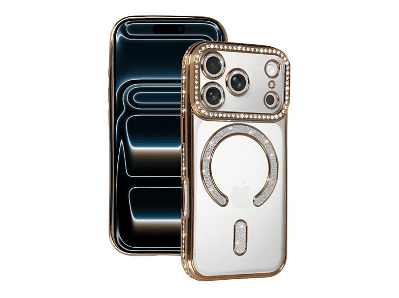 NEWFACE iPhone 17 Pro Max Uyumlu Joke Simli Magneticsafe Telefon Kılıfı Gold