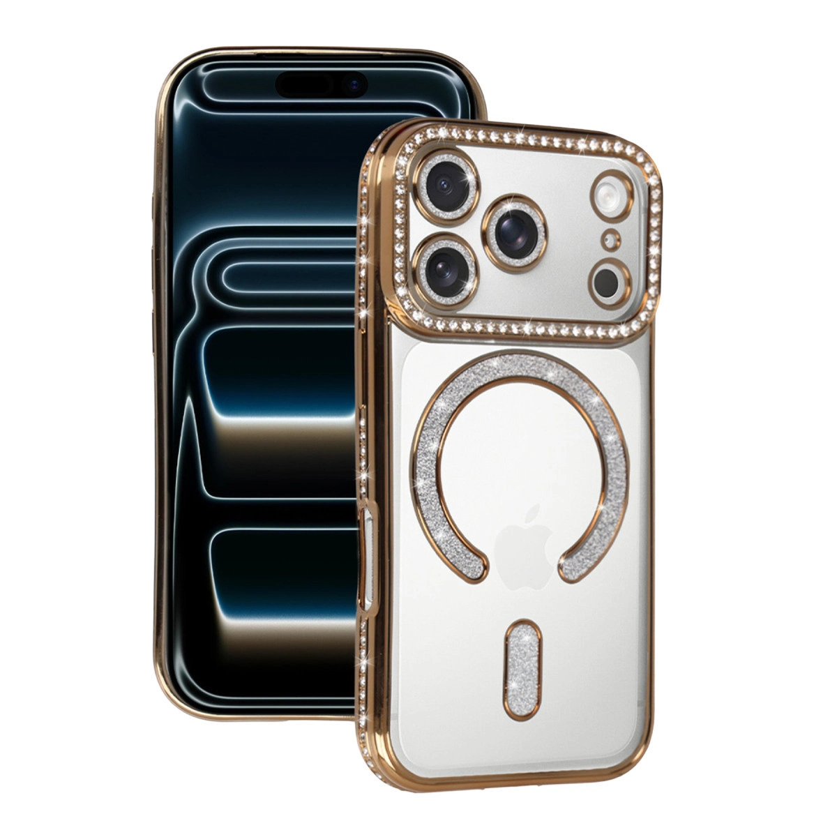 NEWFACE iPhone 17 Pro Uyumlu Joke Simli Magneticsafe Telefon Kılıfı Gold