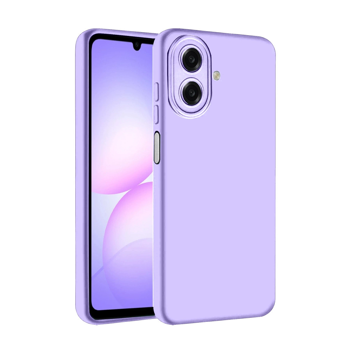 Kamera lensli ve ekranlı mor bir telefon.