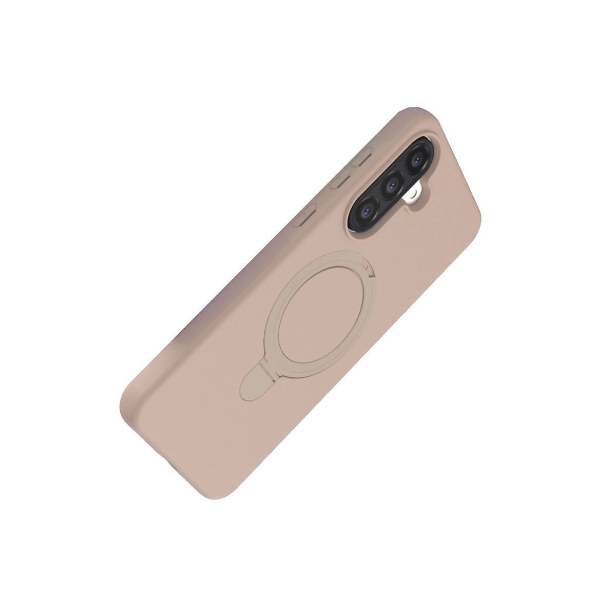 Halka tutuculu ve kamera lensli pembe telefon kılıfı.