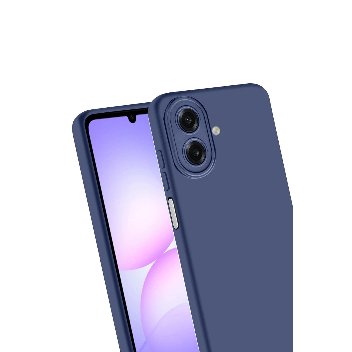 İki kameralı, boş ekranlı lacivert telefon.