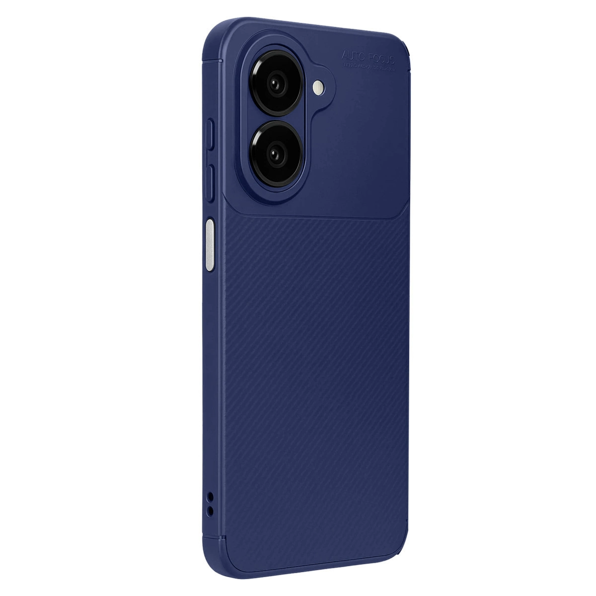 Çift kamera kesimli, dokulu lacivert telefon kılıfı.