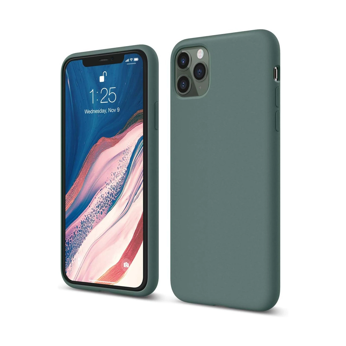 Yeşil iPhone kılıfı, kilitli ekranlı bir iPhone'un yanında duruyor.