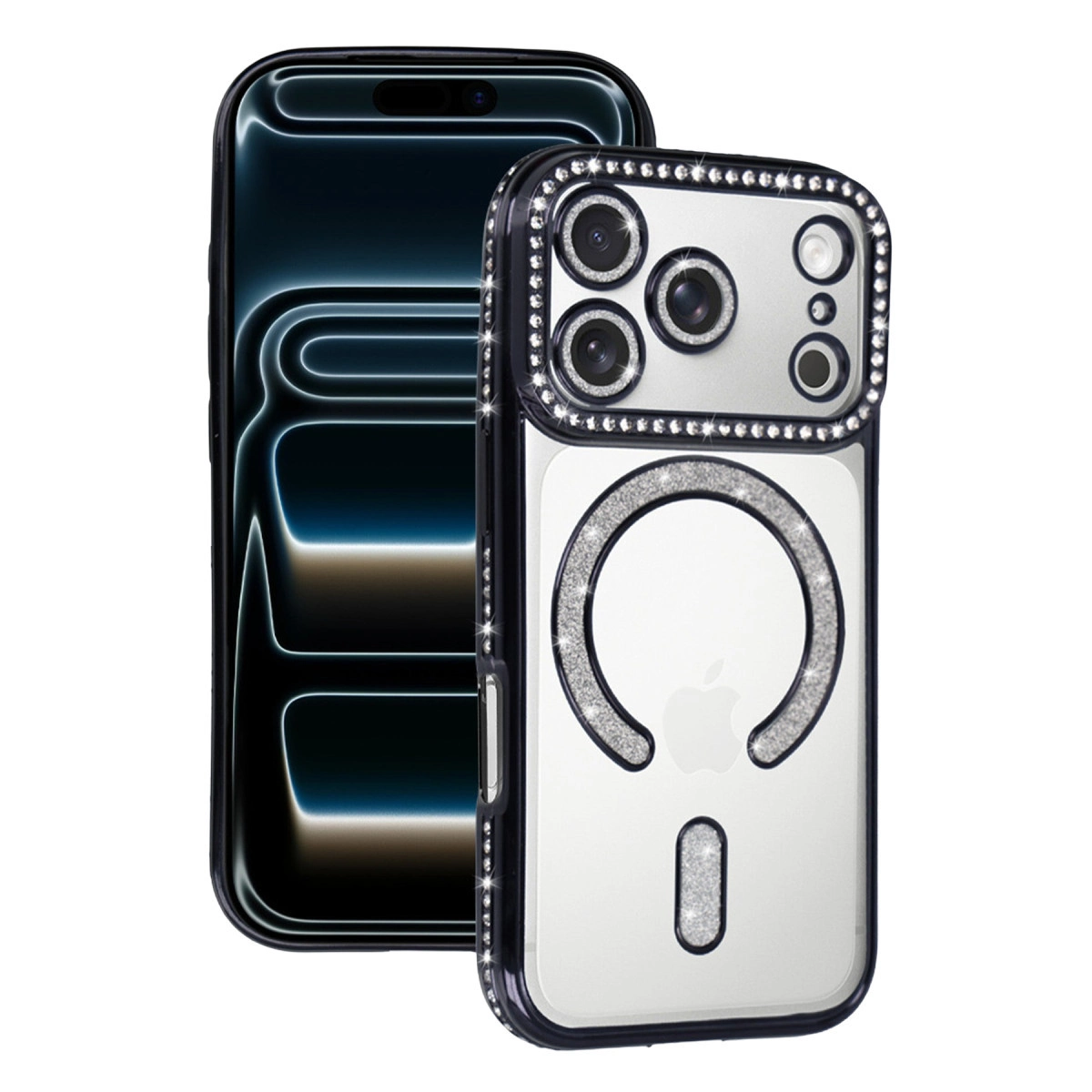 NEWFACE iPhone 17 Pro Max Uyumlu Joke Simli Magneticsafe Telefon Kılıfı Siyah