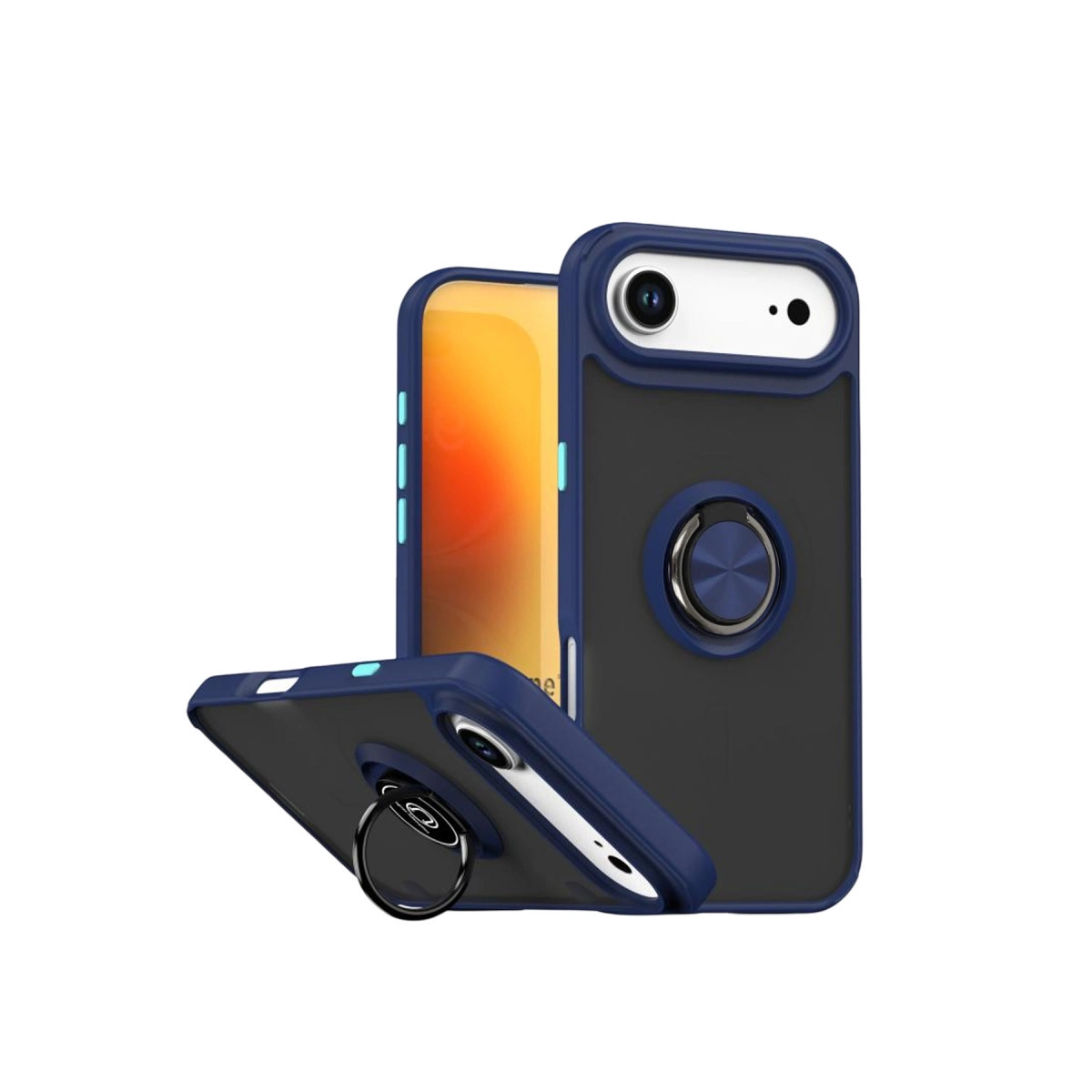 Beyaz zeminde halka tutuculu üç koyu mavi telefon kılıfı.