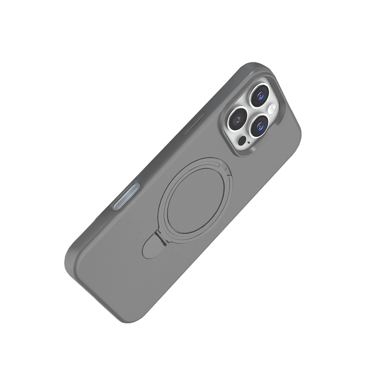 Halka tutuculu ve kamera modüllü gri telefon kılıfı.