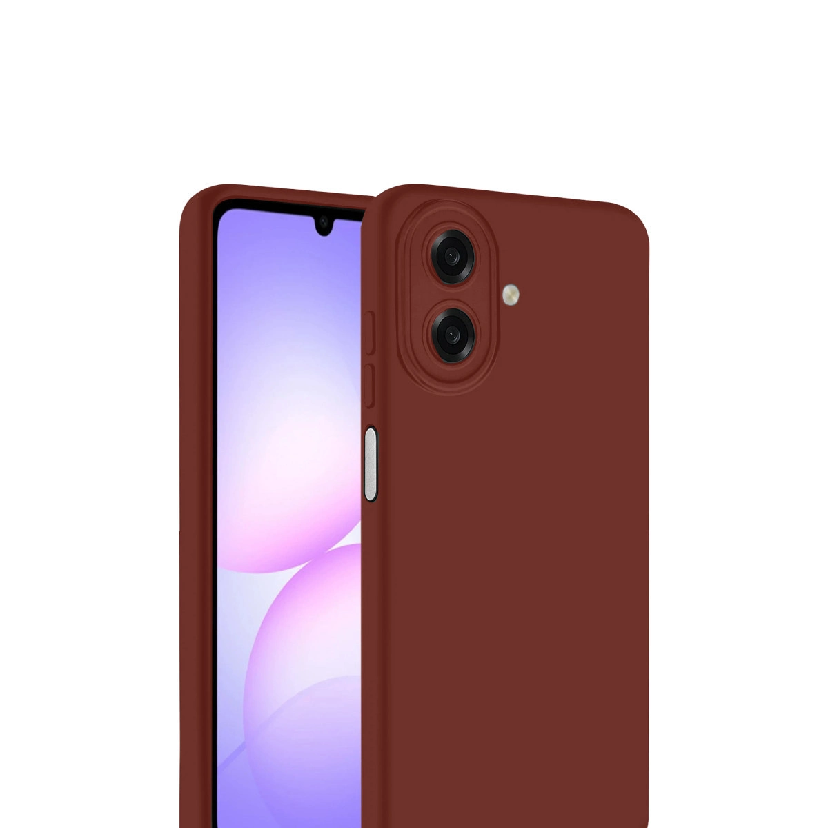 Beyaz arka plan üzerinde iki kameralı kırmızı telefon kılıfı.