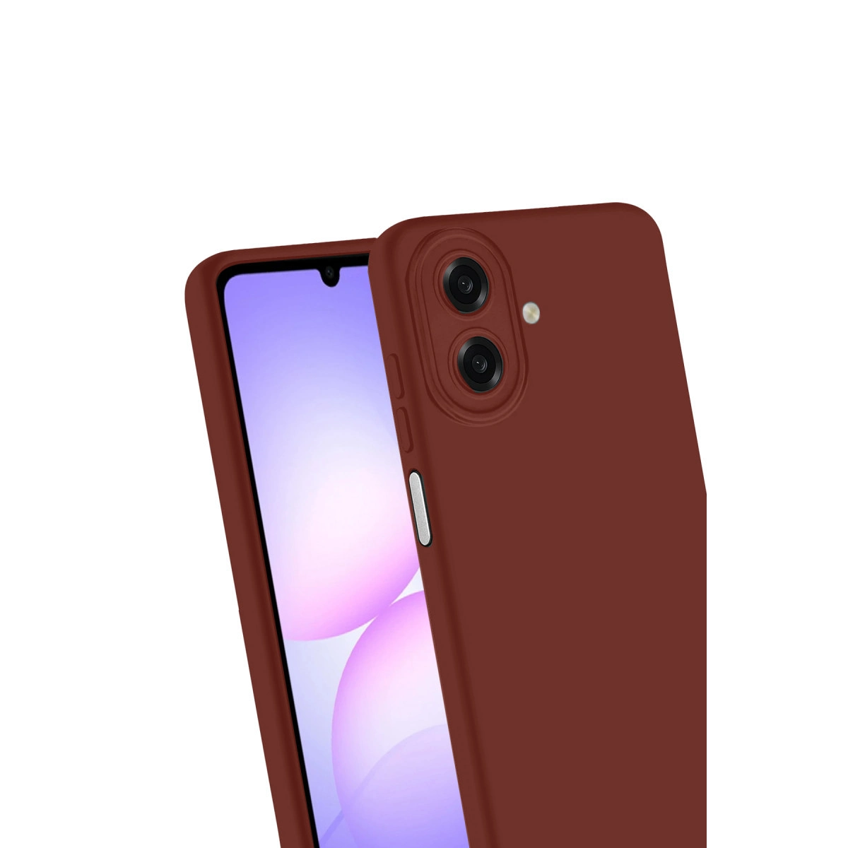 Profil görünümünde, iki kamerası ve flaşı olan kırmızı telefon.