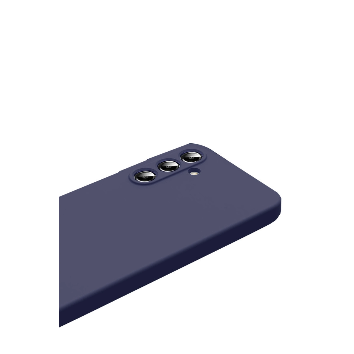 Üç kamera lensli ve flaşlı lacivert telefon kılıfı.