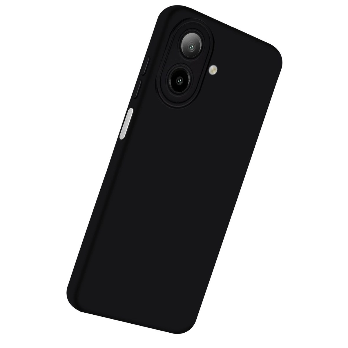 Çift lensli ve flaşlı siyah telefon kılıfı.