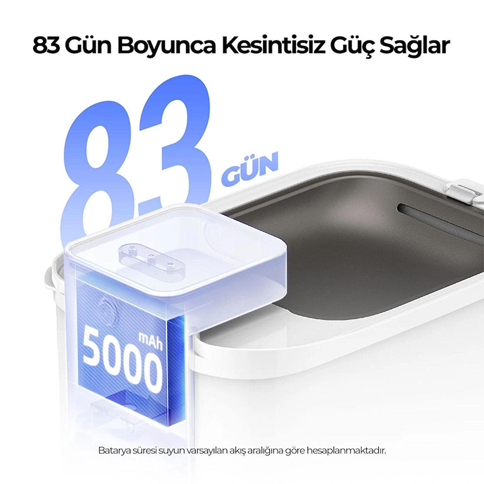 Kesintisiz kullanım için 83 gün güç sağlayan 5000mAh batarya.