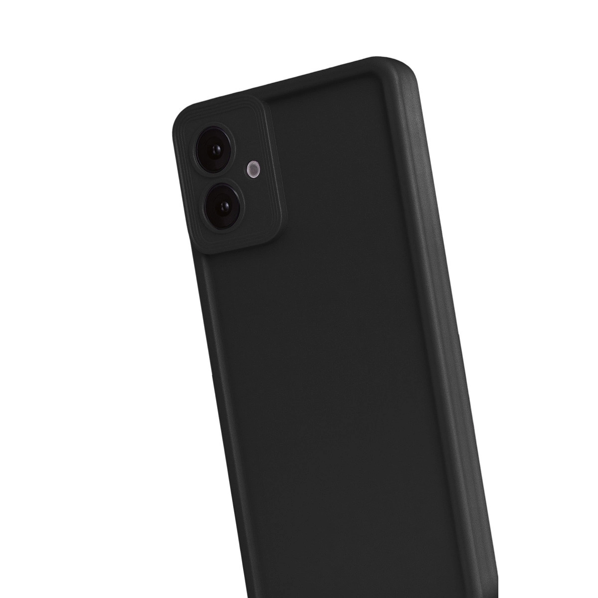 İki kamera lensi ve flaşı olan siyah bir akıllı telefonun arkası.