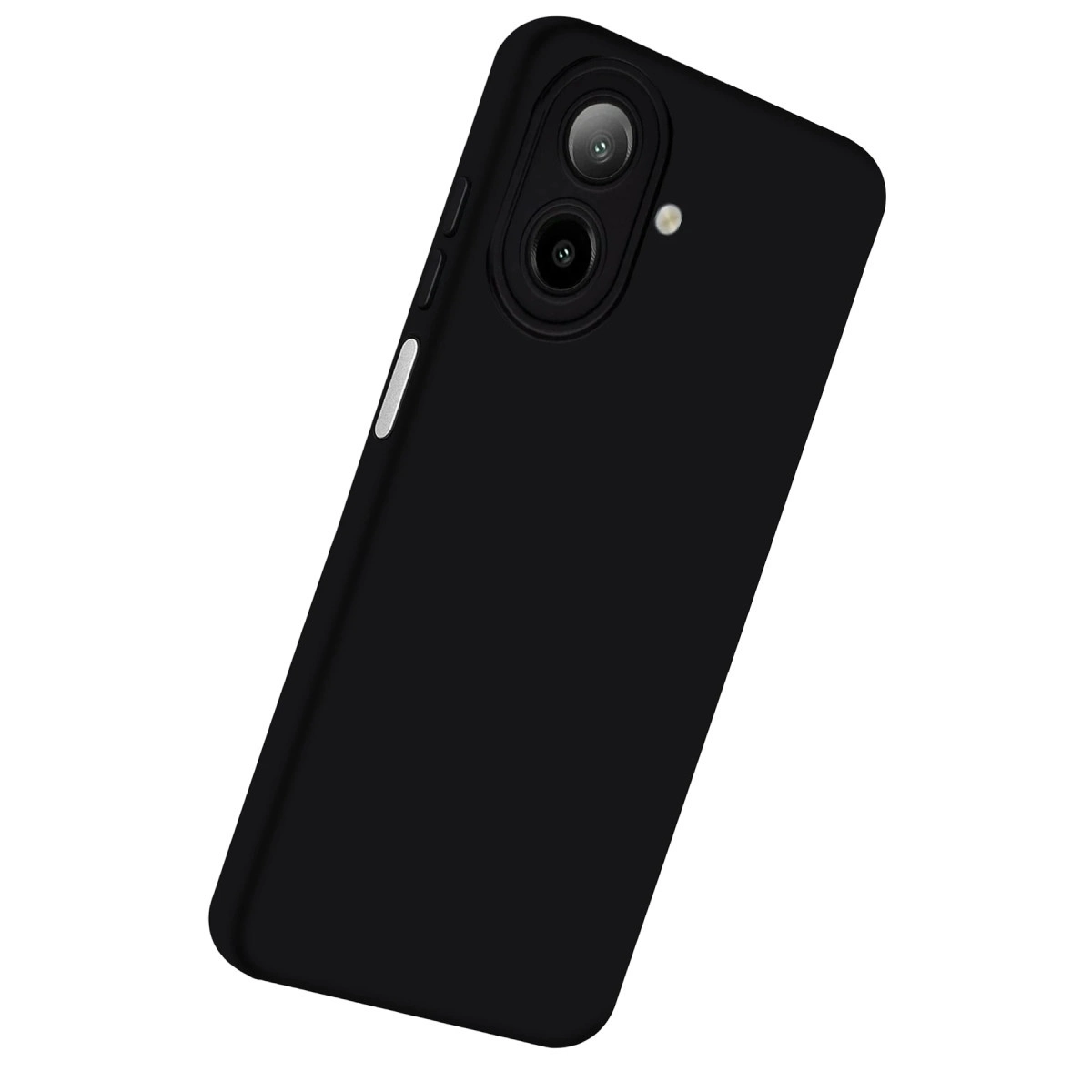 Arkada iki kamera ve flaşlı siyah telefon kılıfı.