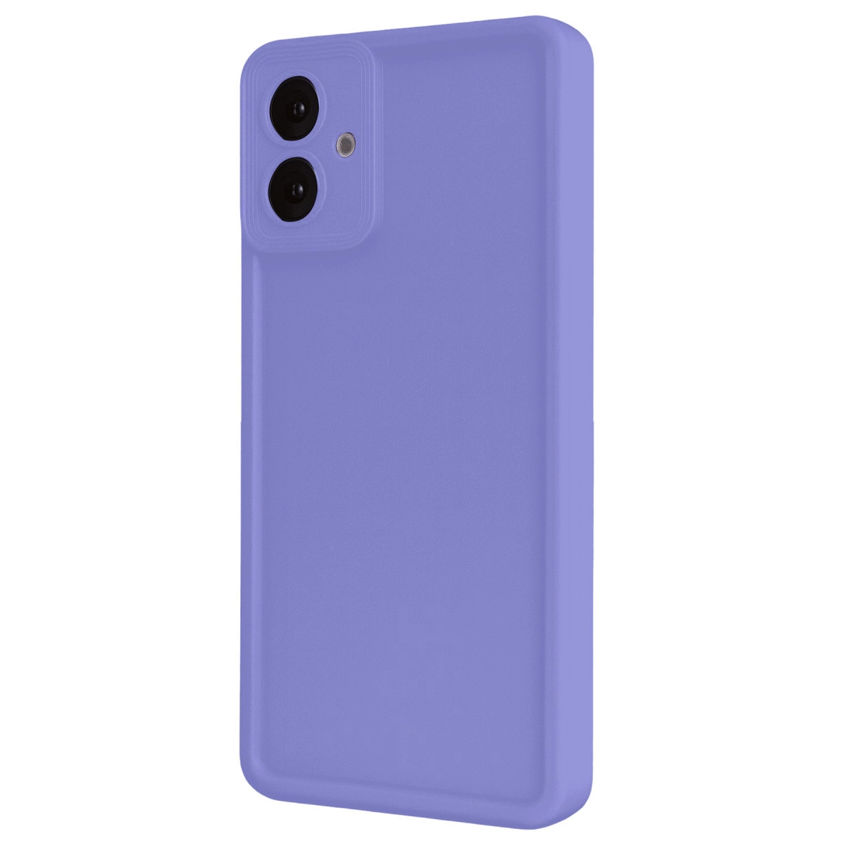 Arkada iki kamera lensi ve flaşlı mor telefon kılıfı.