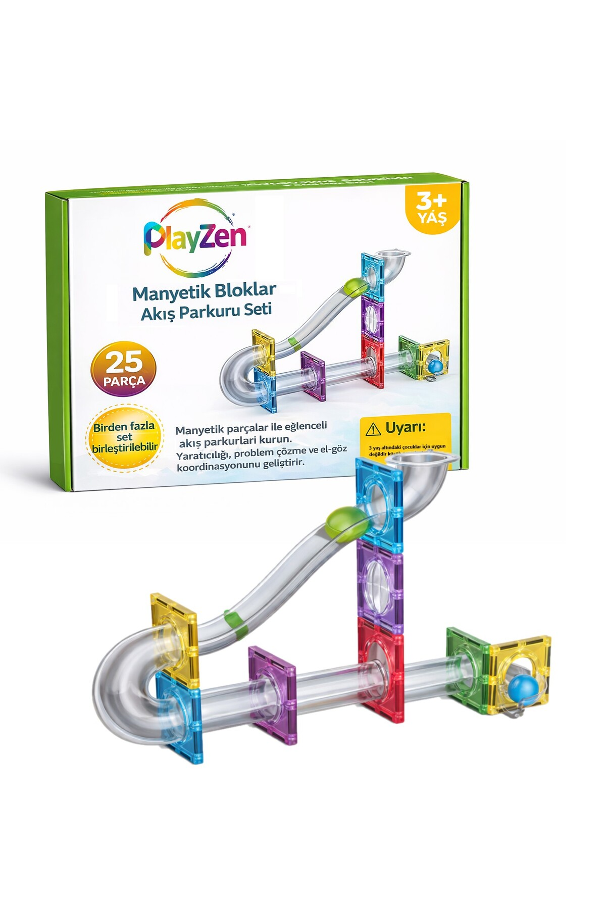 PLAYZEN Manyetik Bloklar Akış Parkuru Seti 25 Parça Eğitici & Yaratıcı Oyuncak 3+ Steam
