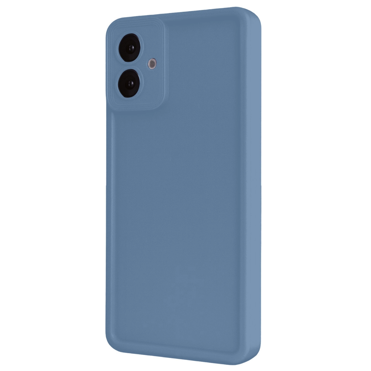 İki kamera lensi ve flaşı olan mavi telefon kılıfı.