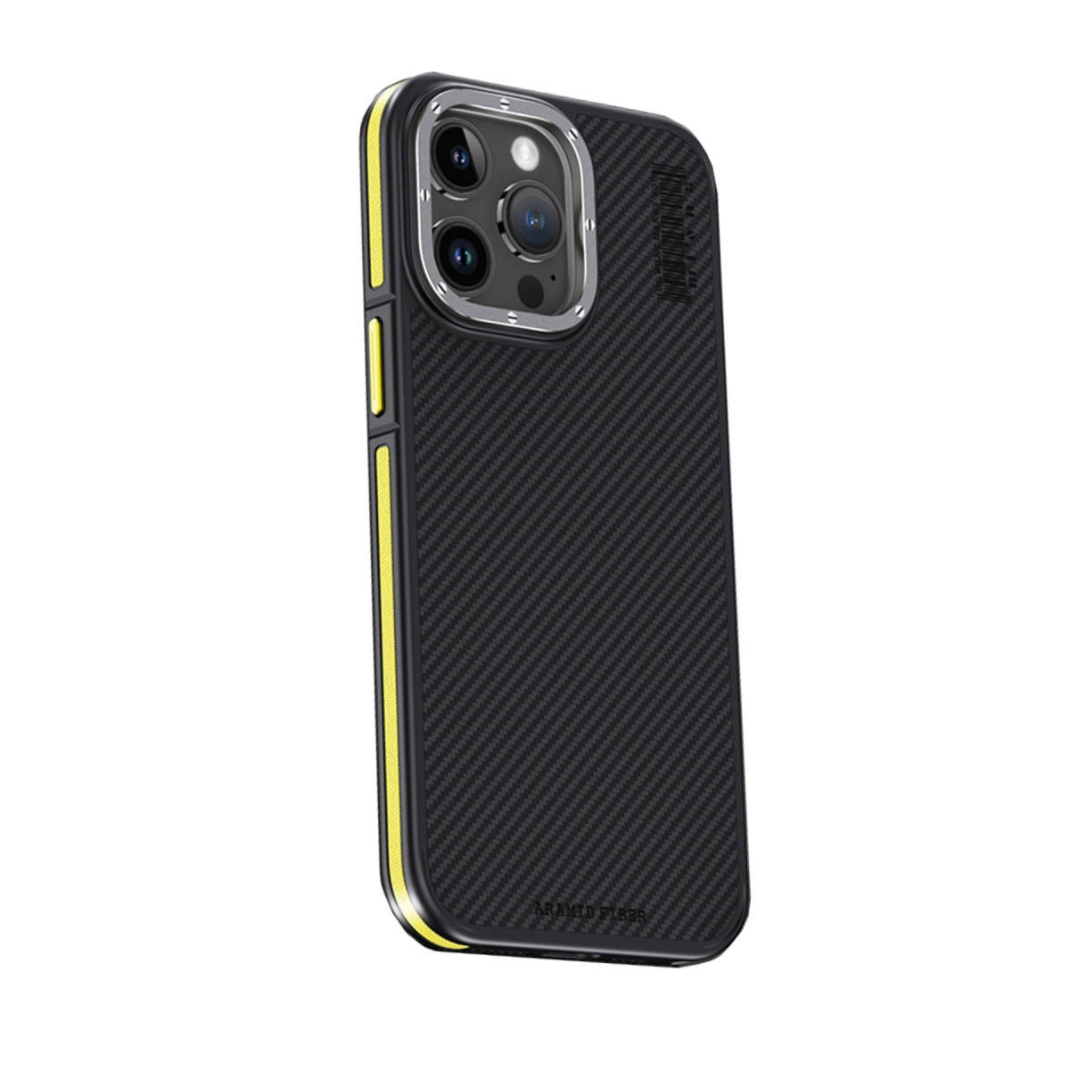 NEWFACE iPhone 15 Pro Max Uyumlu Aramid 600d Kevlar Karbon Fiber Magsafe Telefon Kılıfı Sarı