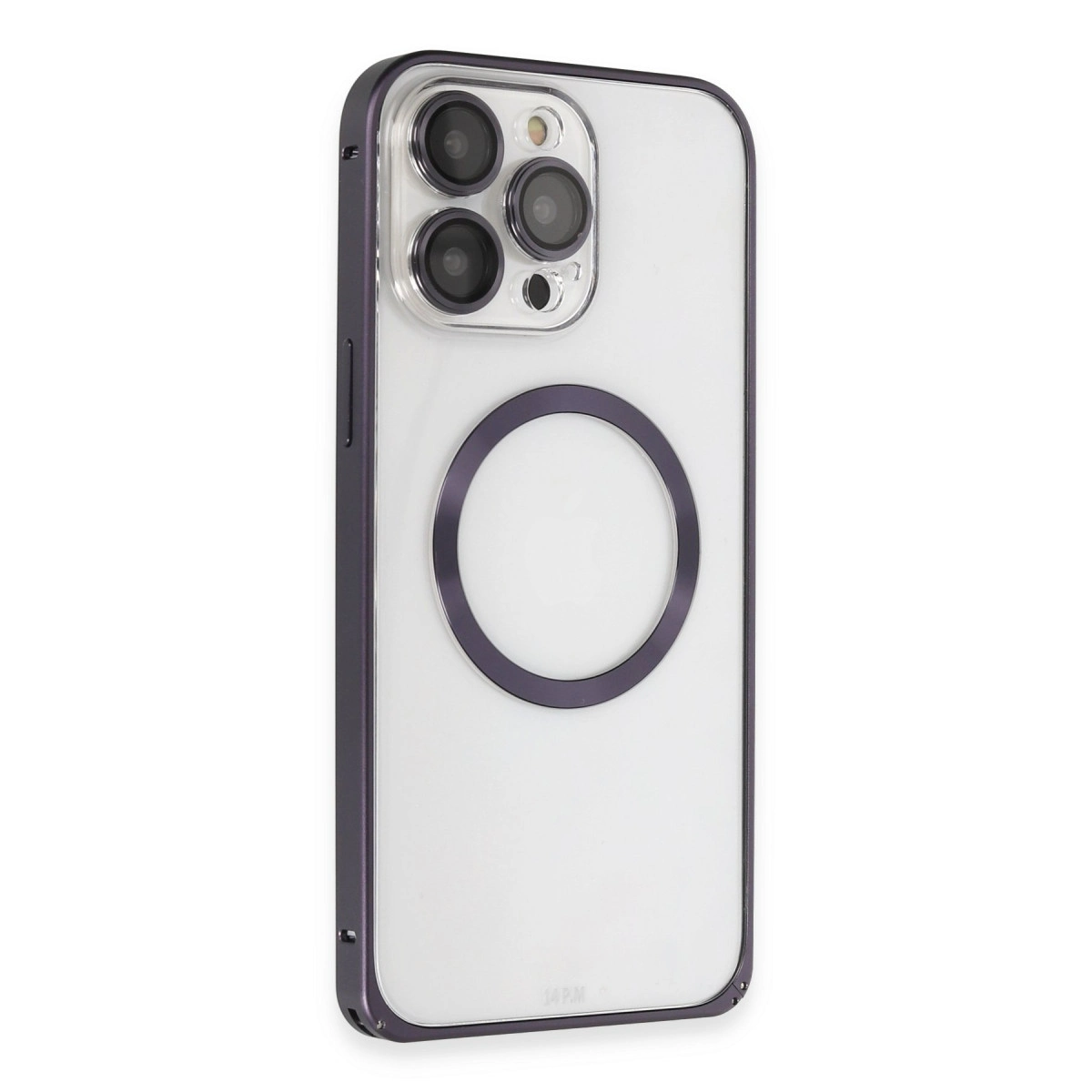 NEWFACE iPhone 14 Pro Uyumlu Metal Bumper Magneticsafe Telefon Kılıfı Derin Mor