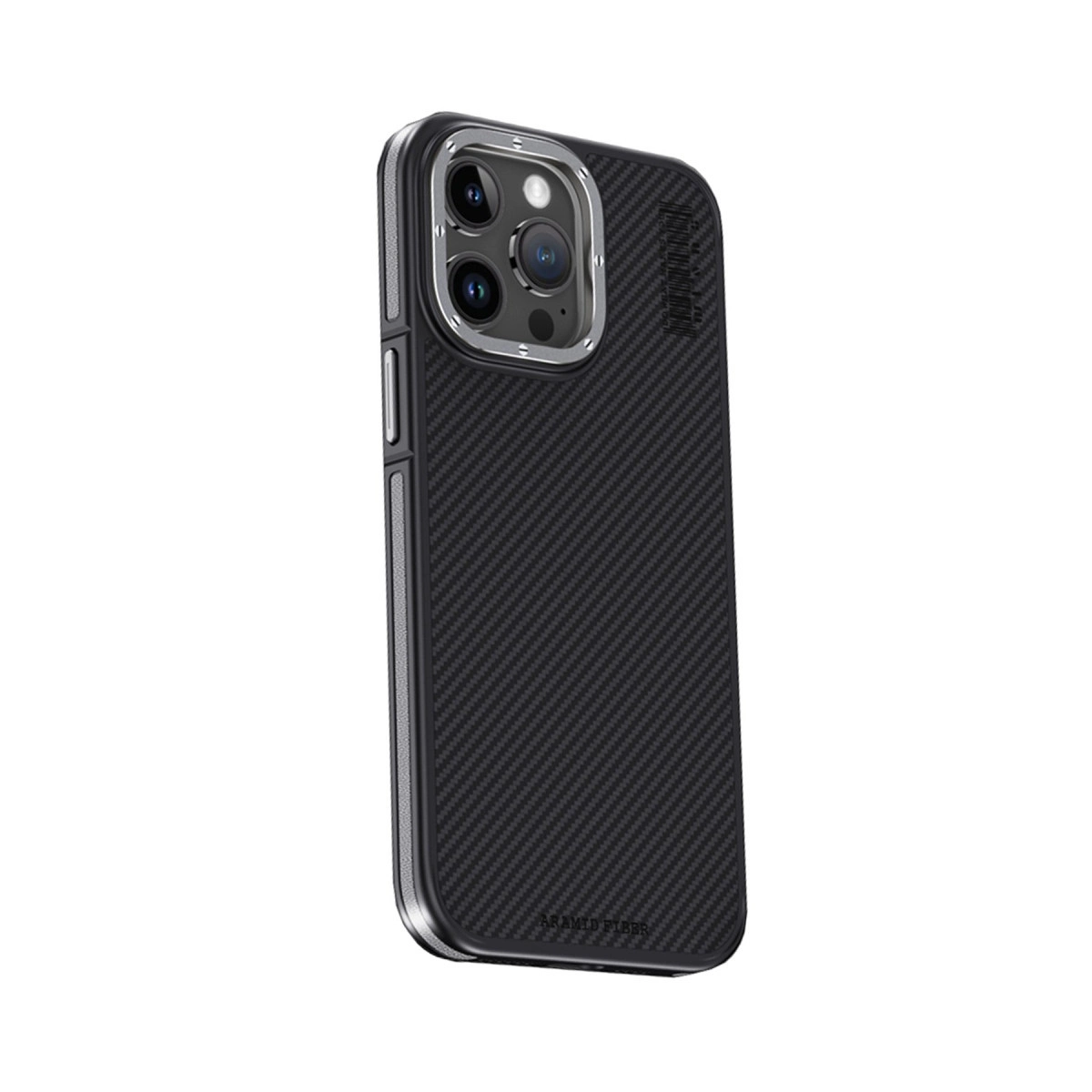 NEWFACE iPhone 15 Pro Uyumlu Aramid 600d Kevlar Karbon Fiber Magsafe Telefon Kılıfı Gri