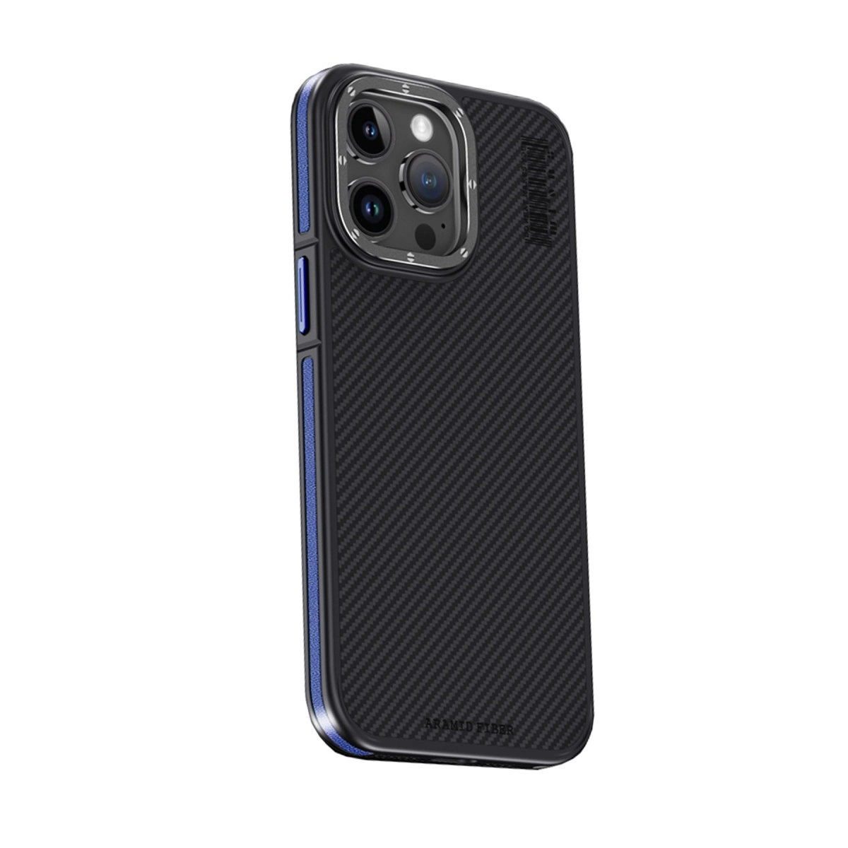NEWFACE iPhone 15 Pro Max Uyumlu Aramid 600d Kevlar Karbon Fiber Magsafe Telefon Kılıfı Lacivert