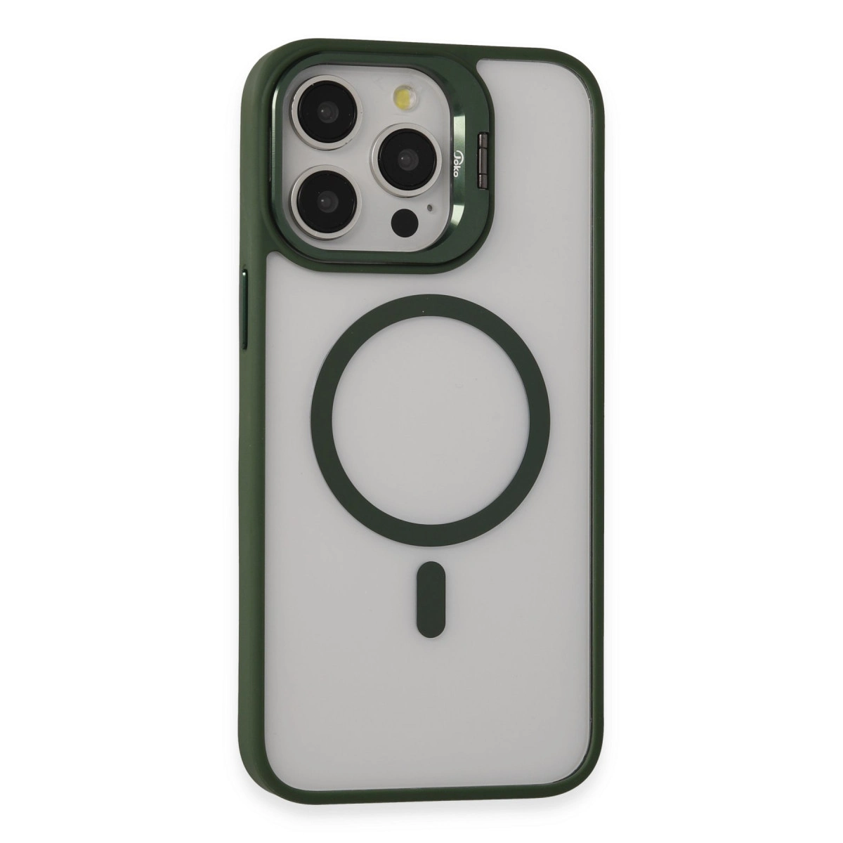 NEWFACE iPhone 15 Pro Max Uyumlu Roblox Lens Magsafe Standlı Telefon Kılıfı Koyu Yeşil