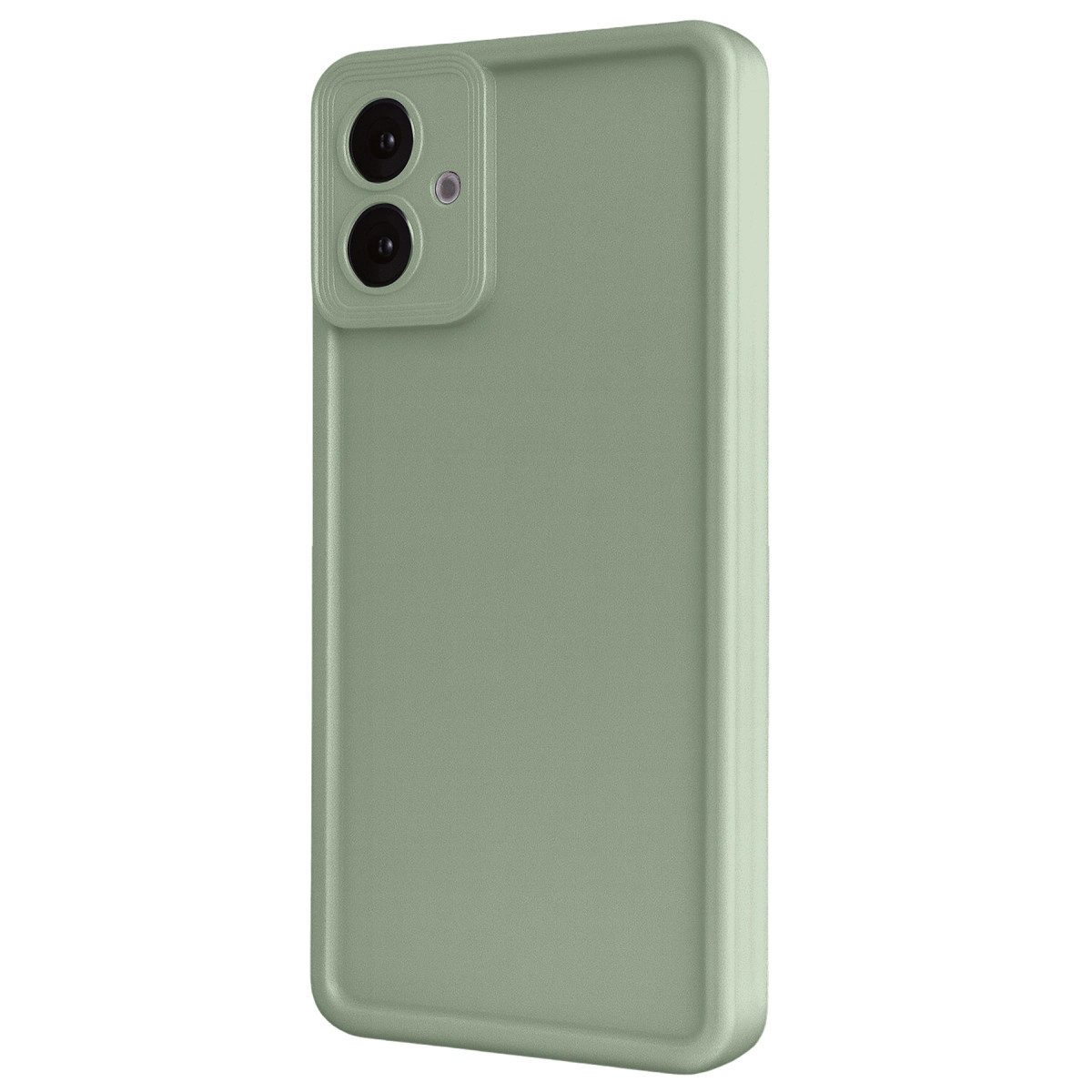 Arkada çift kamera ve flaşa sahip adaçayı yeşili telefon kılıfı.