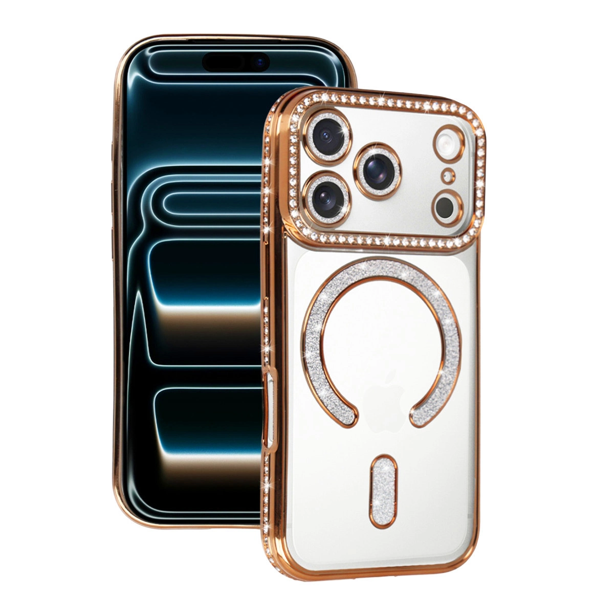 NEWFACE iPhone 17 Pro Max Uyumlu Joke Simli Magneticsafe Kılıf Telefon Kılıfı Turuncu