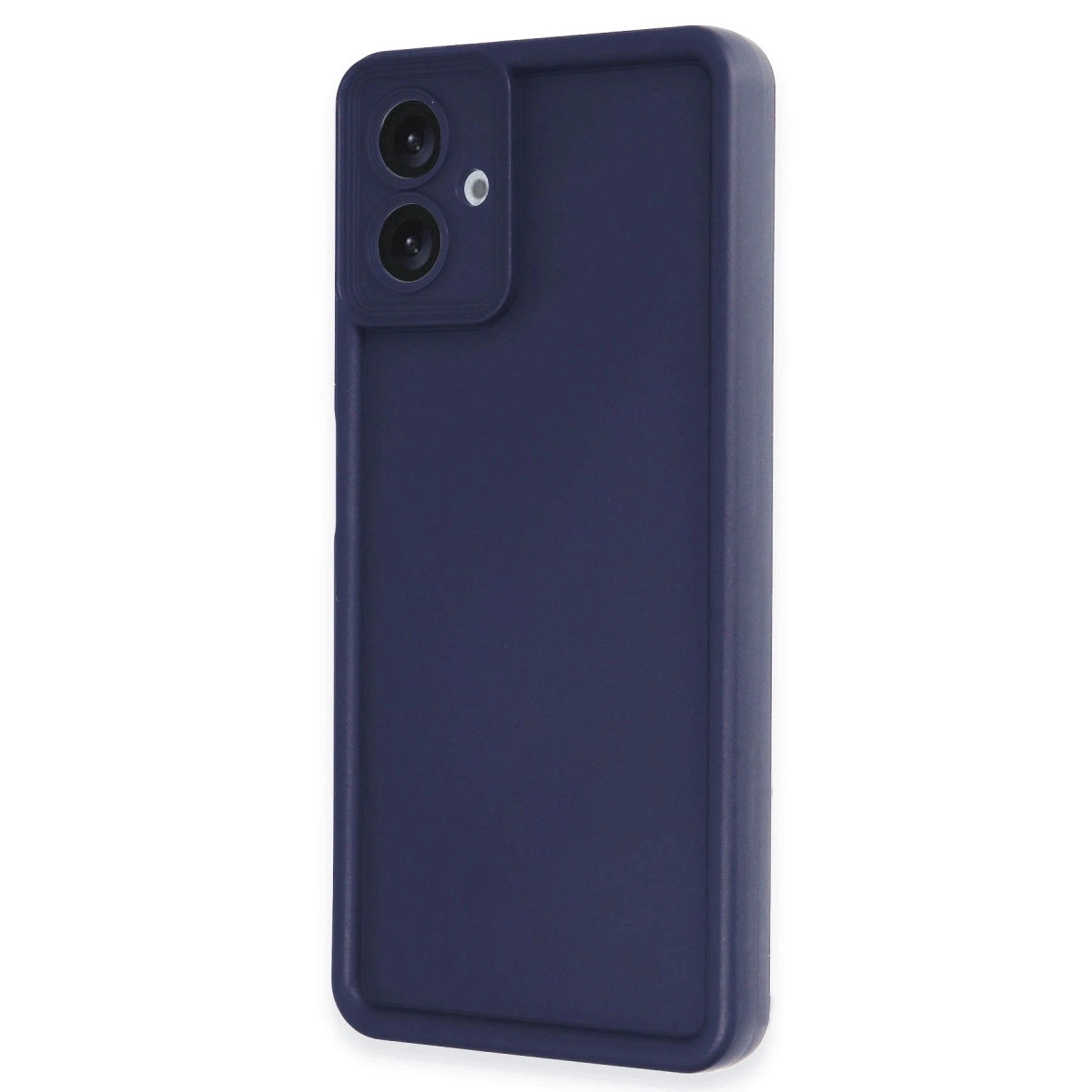 İki kamera lensi ve flaşlı lacivert telefon kılıfı.