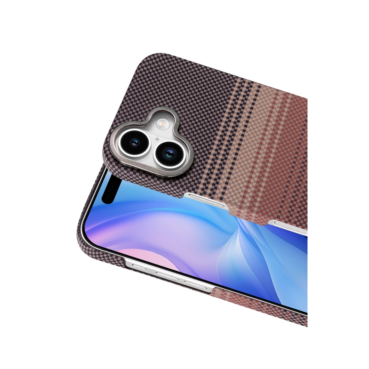 Kamera dizilimli, çizgili desenli akıllı telefonun arkası.