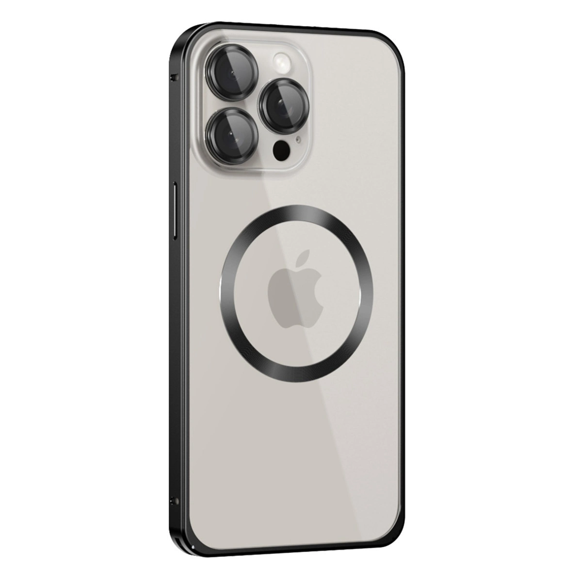 NEWFACE iPhone 15 Pro Max Uyumlu Metal Bumper Magneticsafe Telefon Kılıfı Siyah