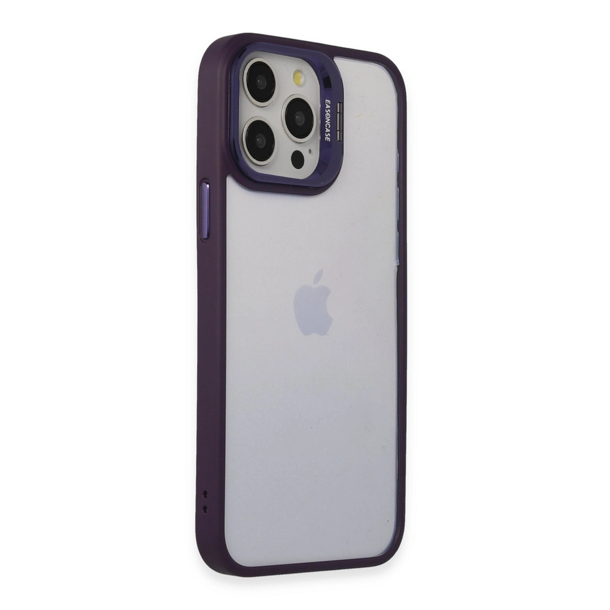 iPhone için şeffaf arkalı mor telefon kılıfı.