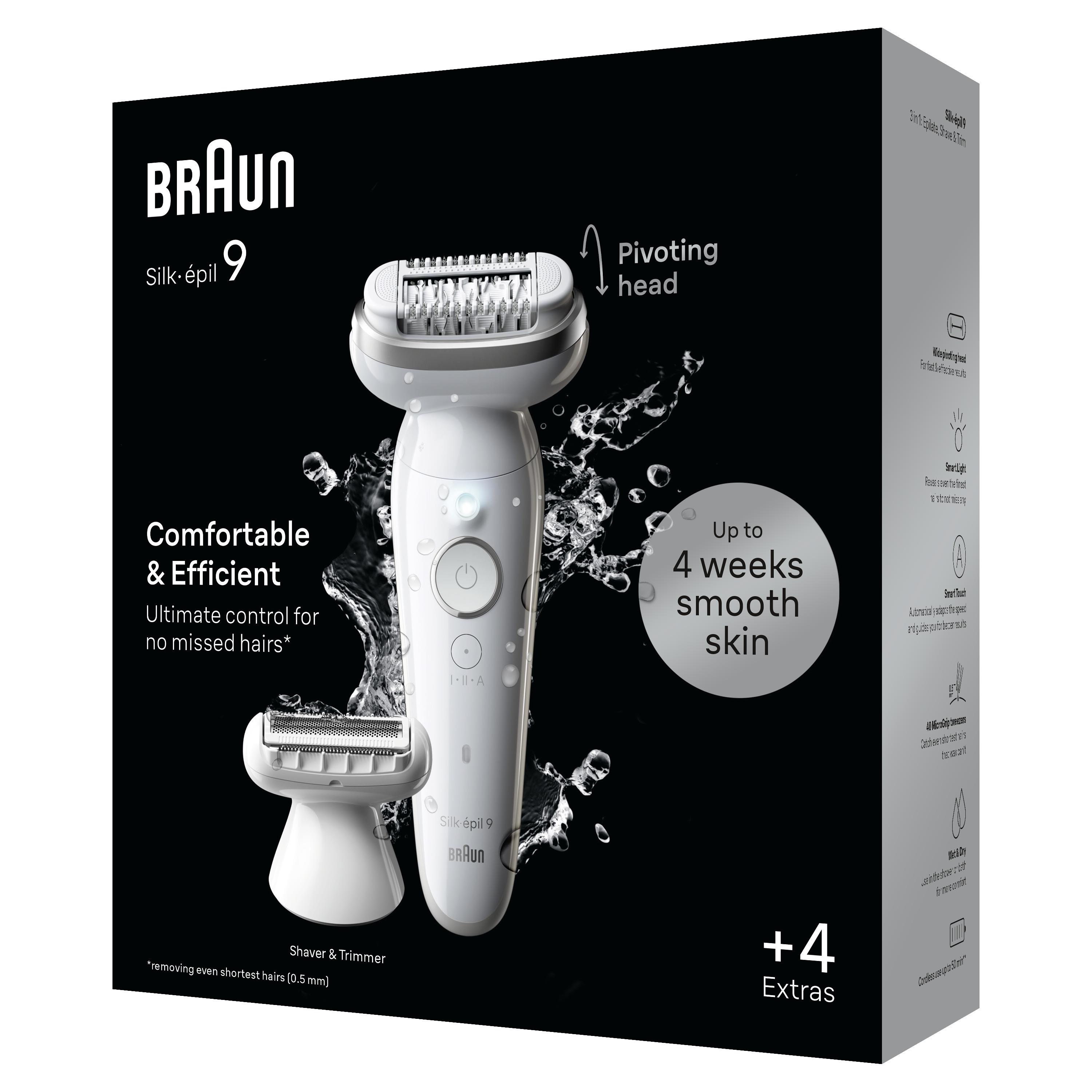 Braun Silk-épil 9 Epilierer mit breitem Schwenkkopf, für glatte Haut.