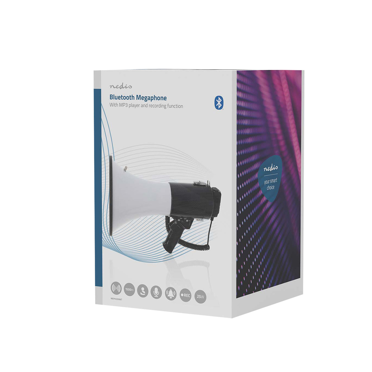 Verpackung eines Nedis Bluetooth Megaphons mit MP3 und Aufnahme.