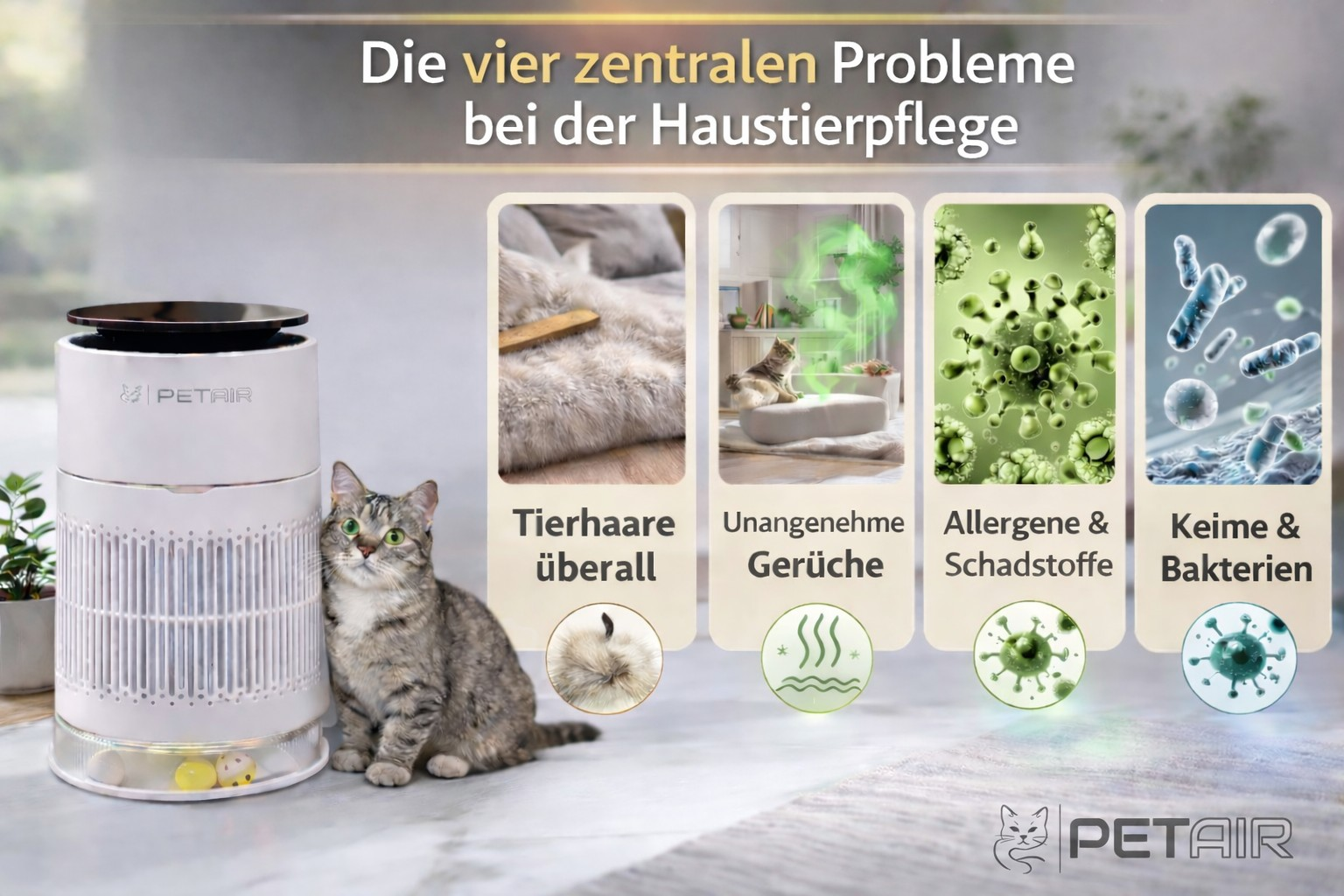 Un purificateur d'air, un chat et quatre problèmes de soins pour animaux.