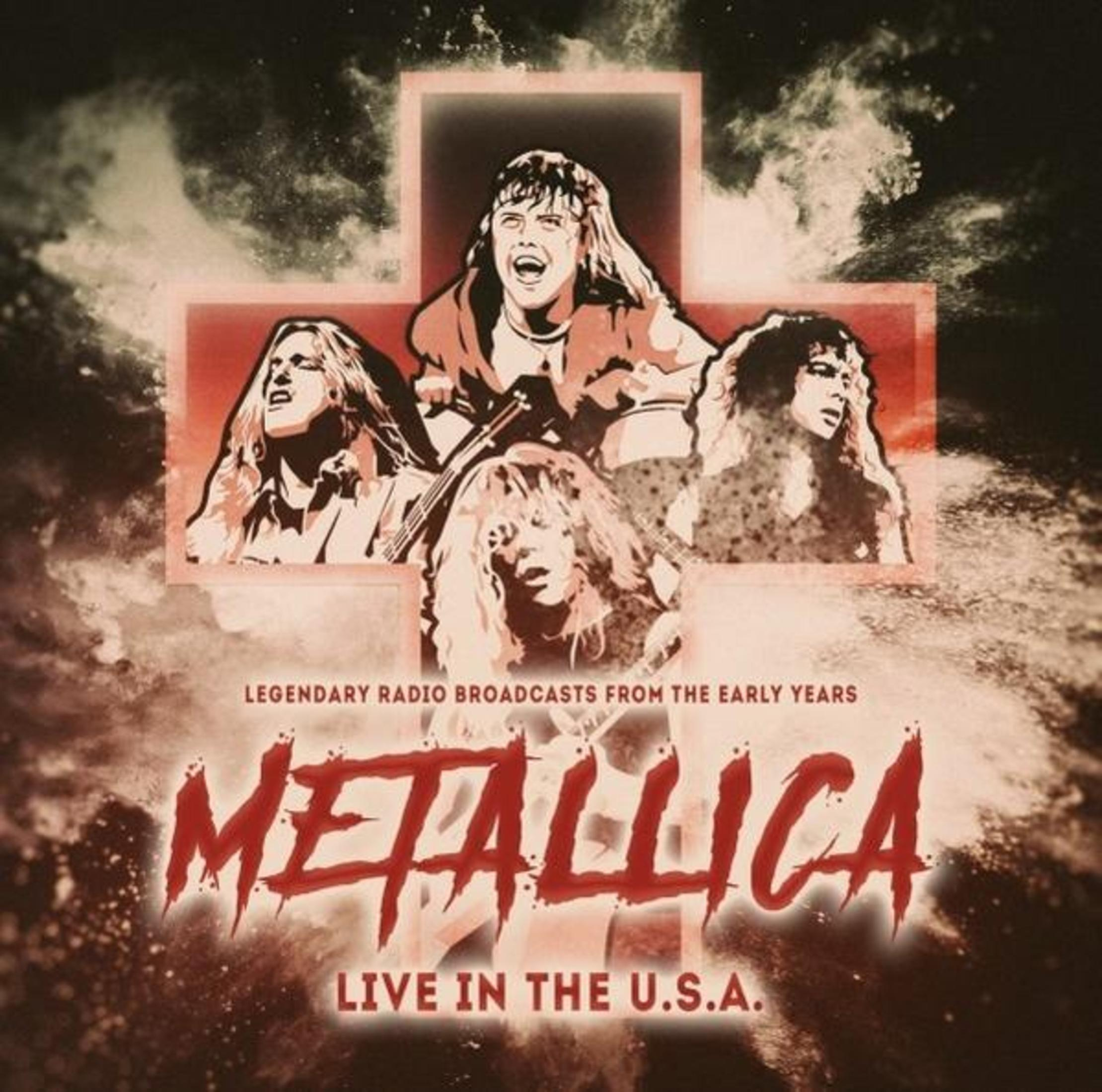 Copertina dell'album dei Metallica con quattro membri della band e il titolo Live in the USA.