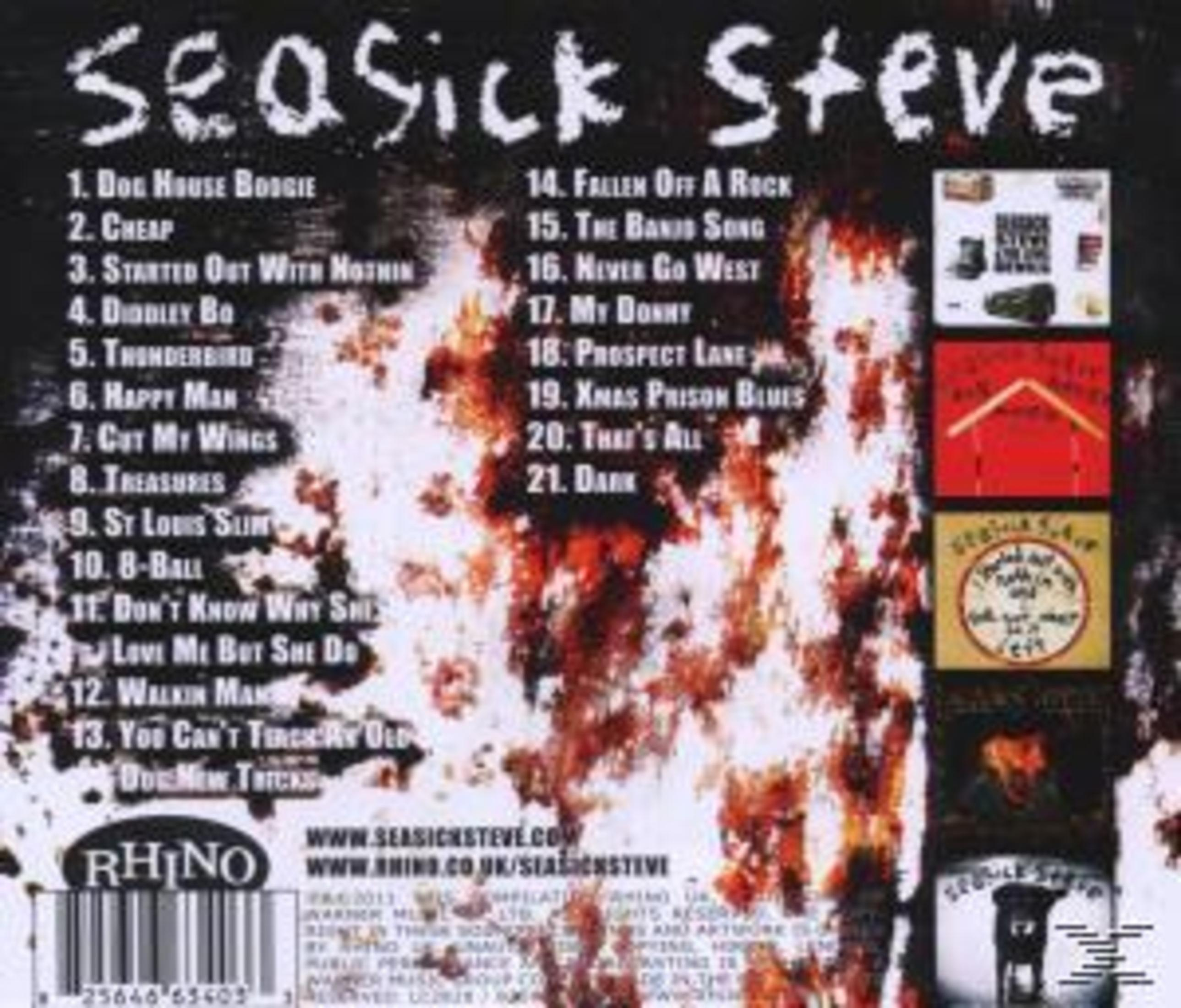 Copertina album con elenco canzoni e immagini di Seasick Steve. Sfondo testurizzato.